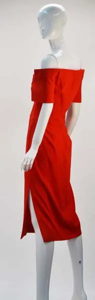 1980s Scaasi Classic Red Off Shoulder Day to Night Dress