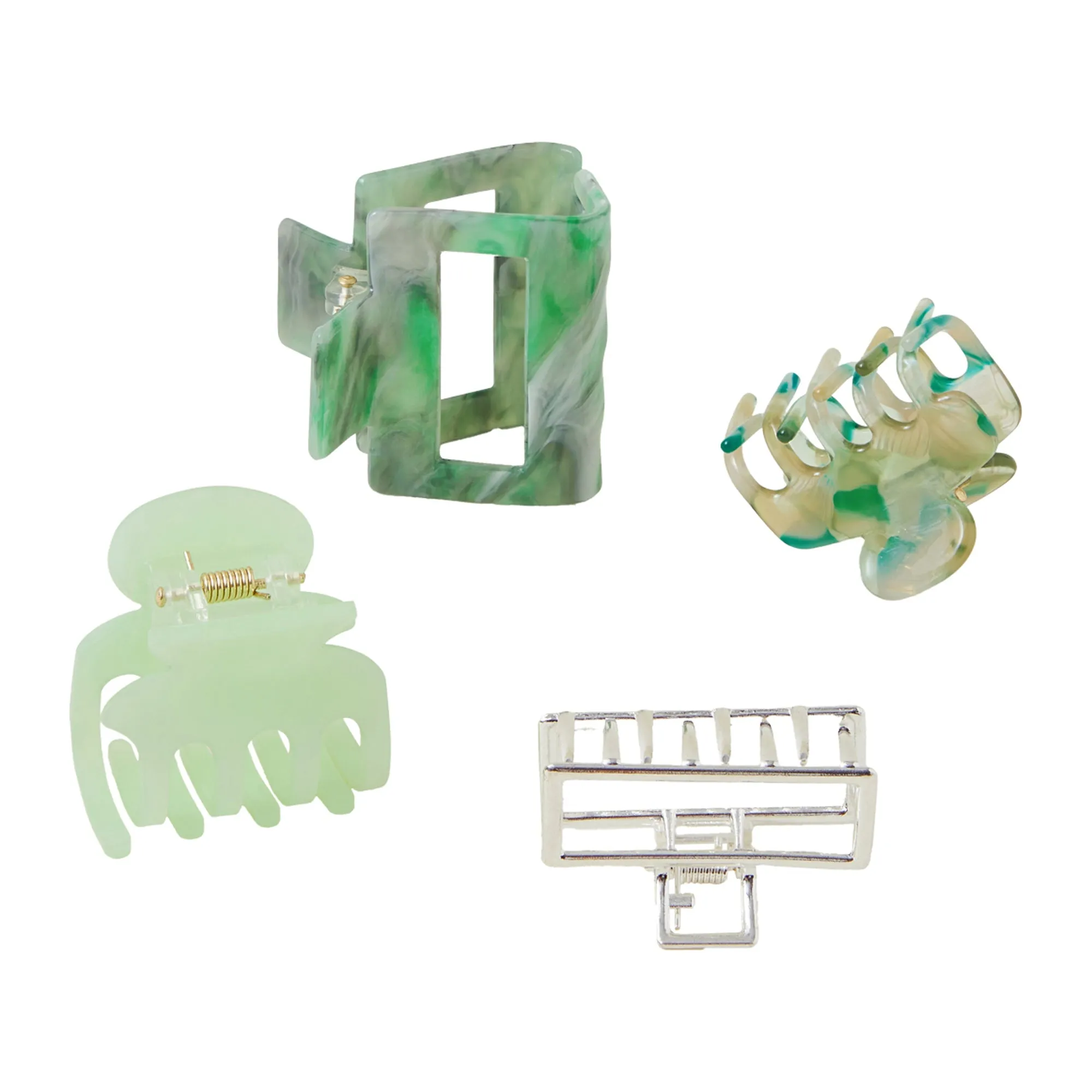 Accessorize London Women's Mixed Resin Claw Clip Set of 4-Green