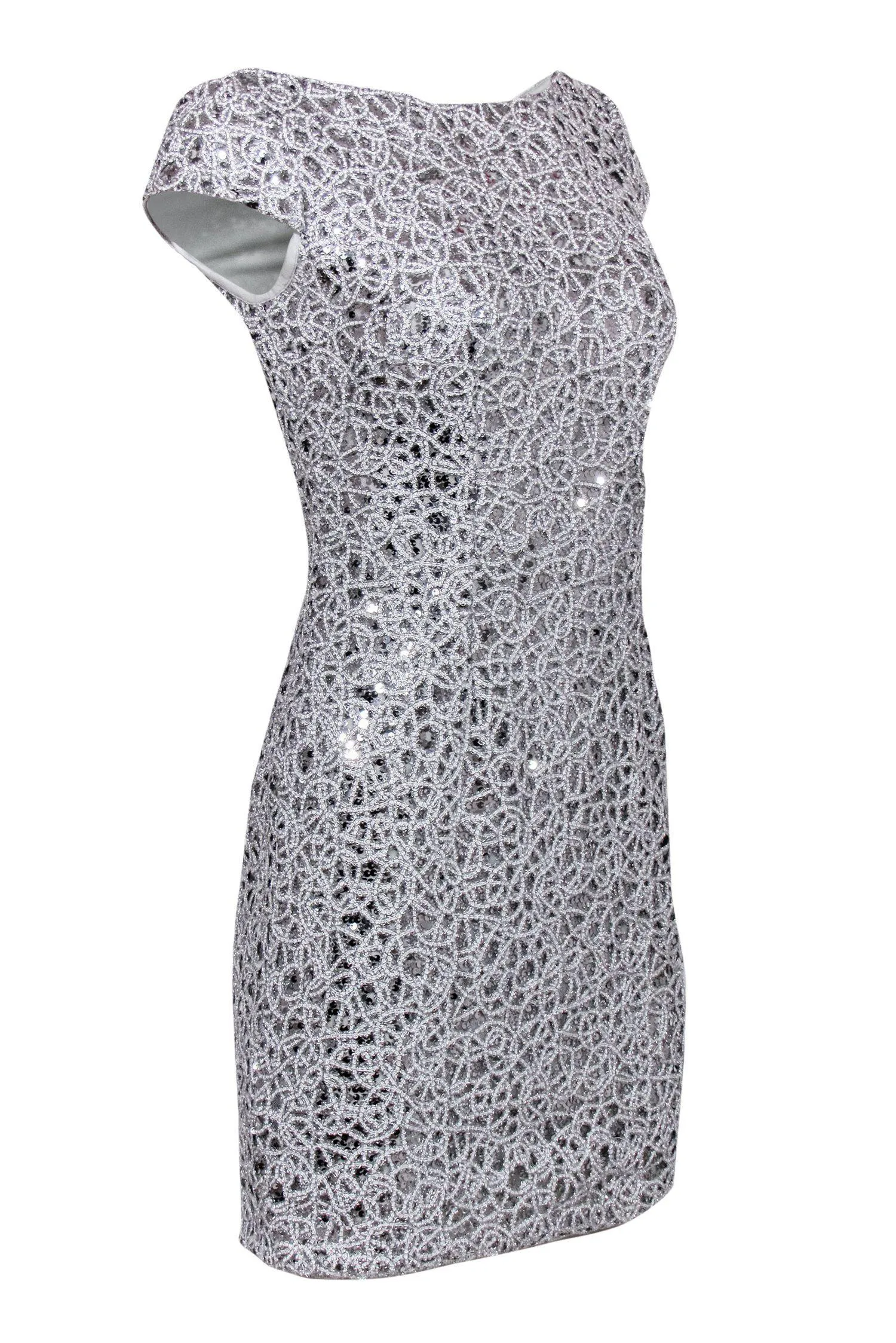 Adrianna Papell - Silver Sequin & Beaded Sheath Dress Sz 2