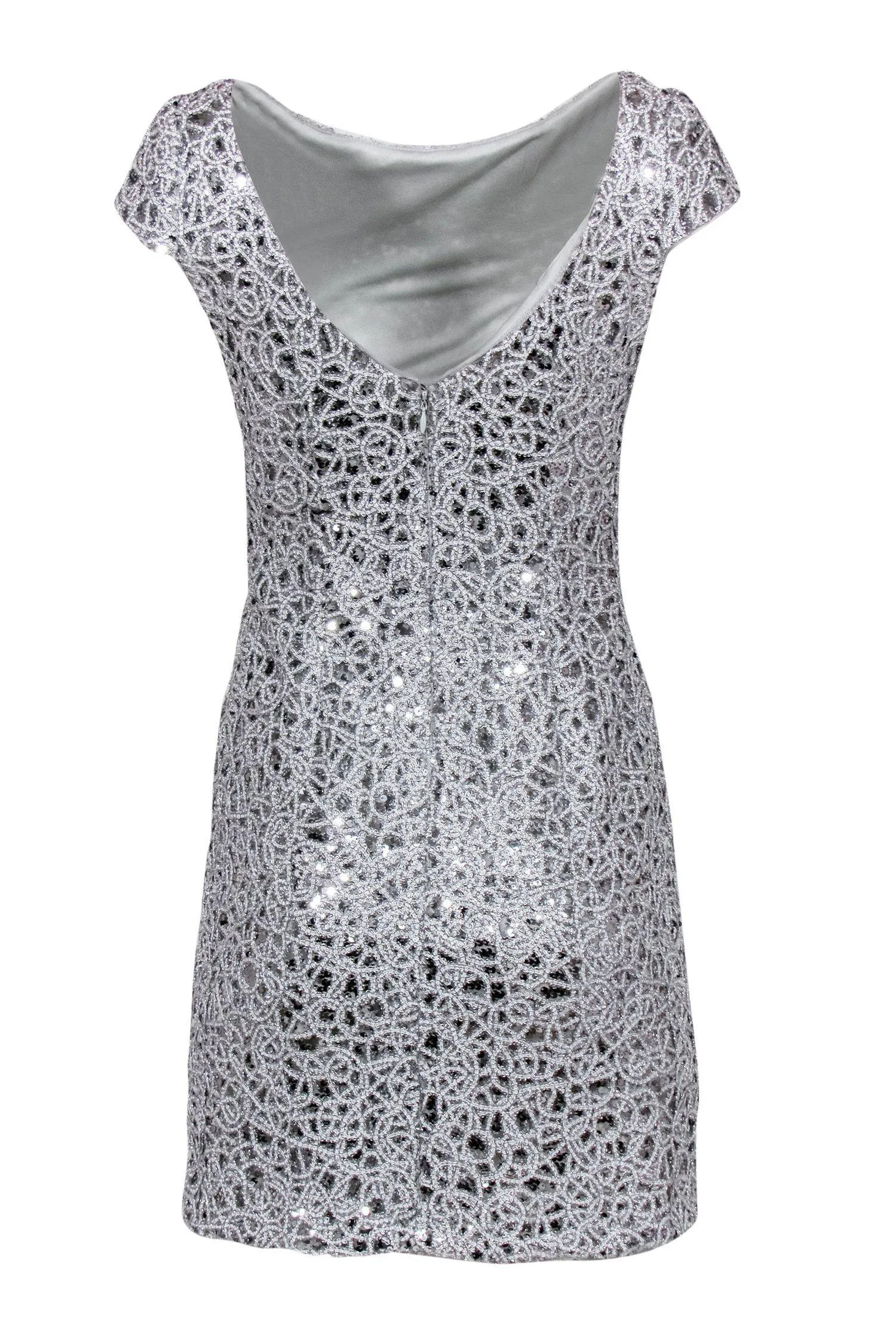 Adrianna Papell - Silver Sequin & Beaded Sheath Dress Sz 2