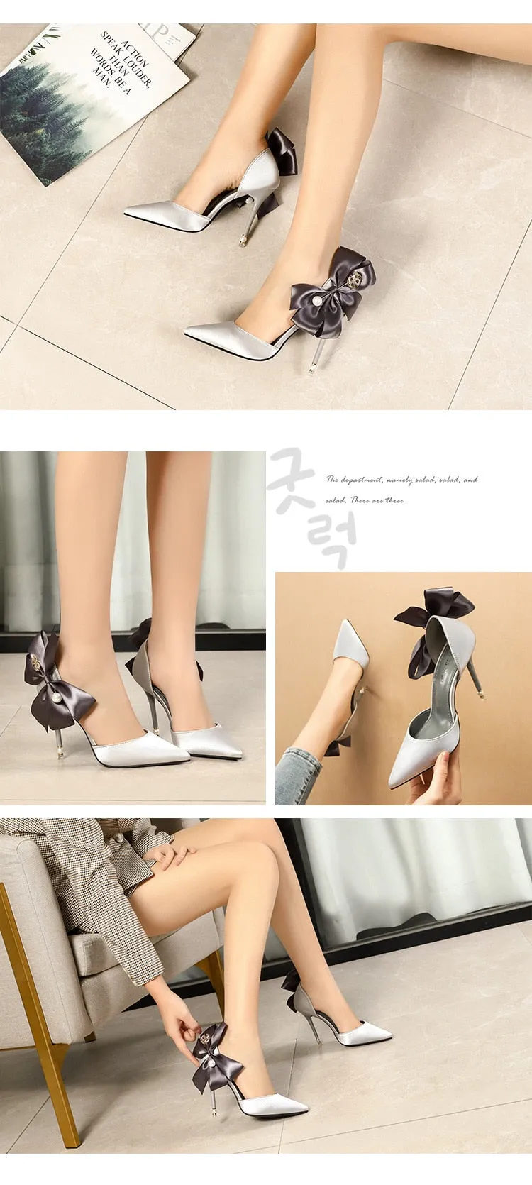 Advbridge 2023 New Bow-knot Women Pumps Designer Shoes High Heels Sandals Women Satin Stiletto Heels Sexy Pearl Wedding Shoes Plus Size 43