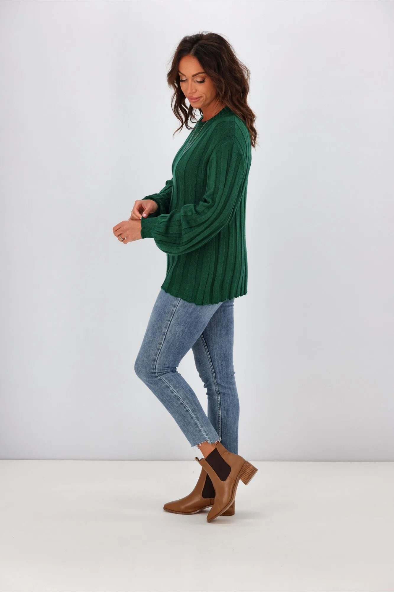 Alpine by Shine On Tabitha Wide Rib Merino Jumper Emerald