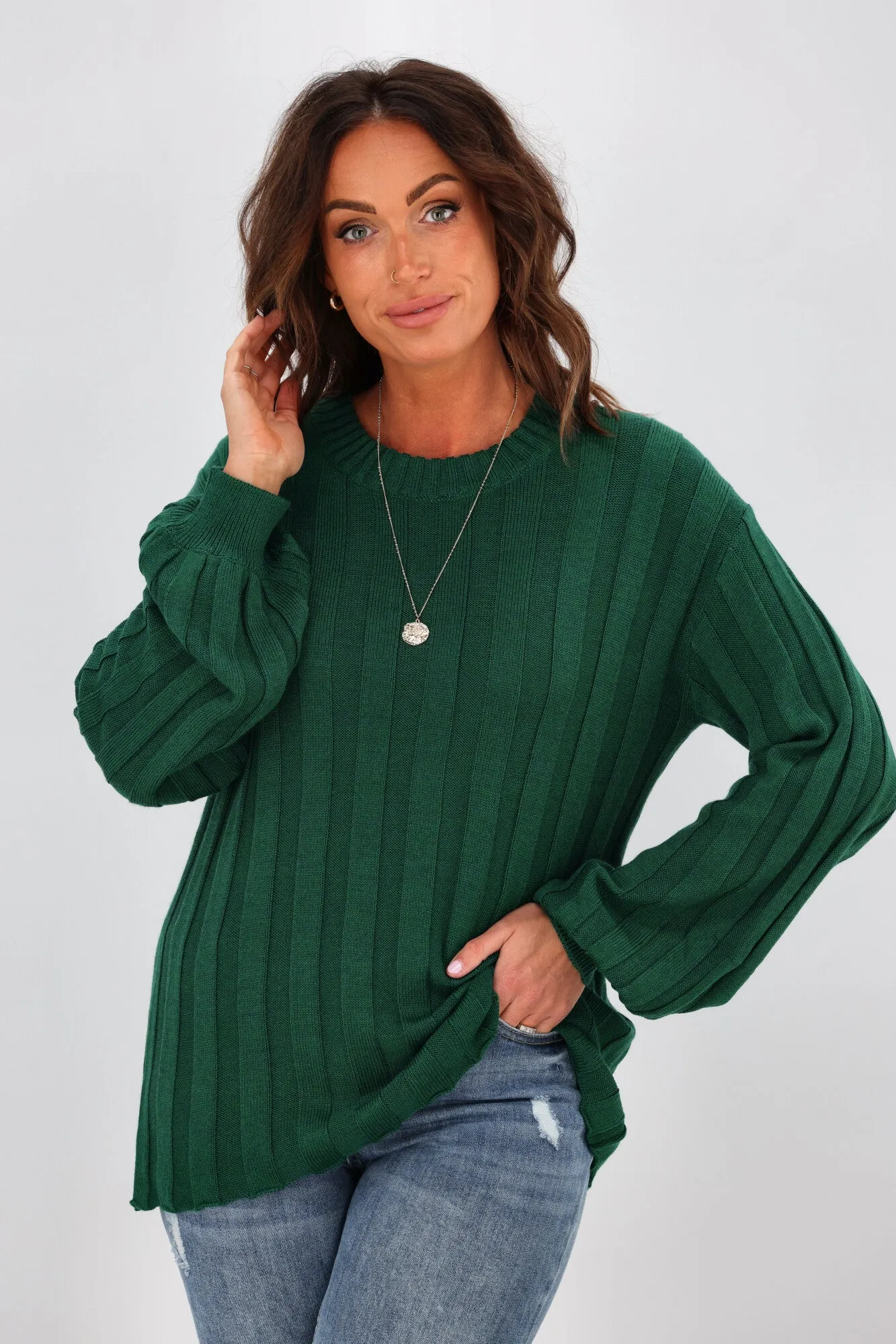 Alpine by Shine On Tabitha Wide Rib Merino Jumper Emerald