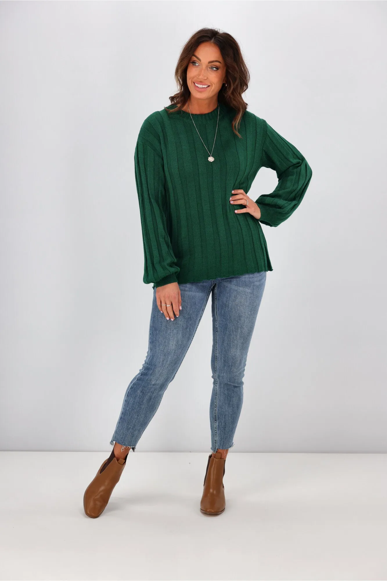 Alpine by Shine On Tabitha Wide Rib Merino Jumper Emerald