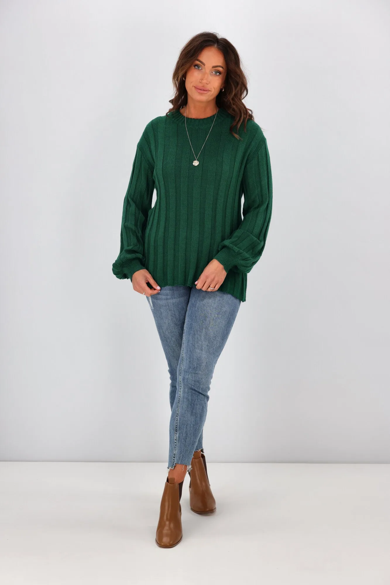 Alpine by Shine On Tabitha Wide Rib Merino Jumper Emerald