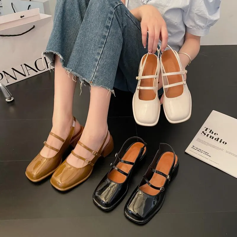 Amozae Summer Women Sandals Square Toe Back Open Buckle Chunky Heel Females Pumps Fashion Elegant Leisure Cozy Mary Jane Lady Shoe