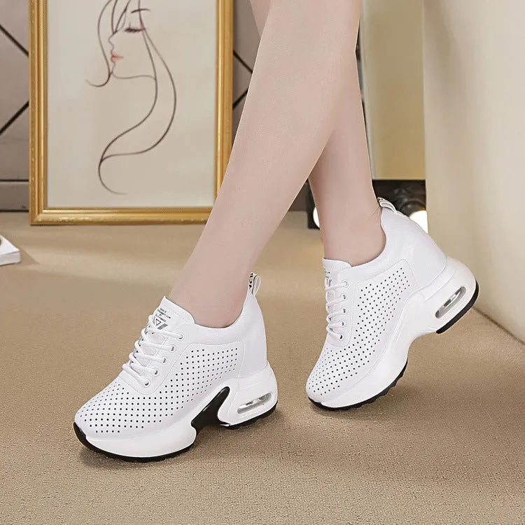 Amozae  Wedge Heel Platform Dad Shoes Chunky Sneakers Air Mesh Breathable Women Sneakers Pumps Summer Shoes Soft Leather Shoes