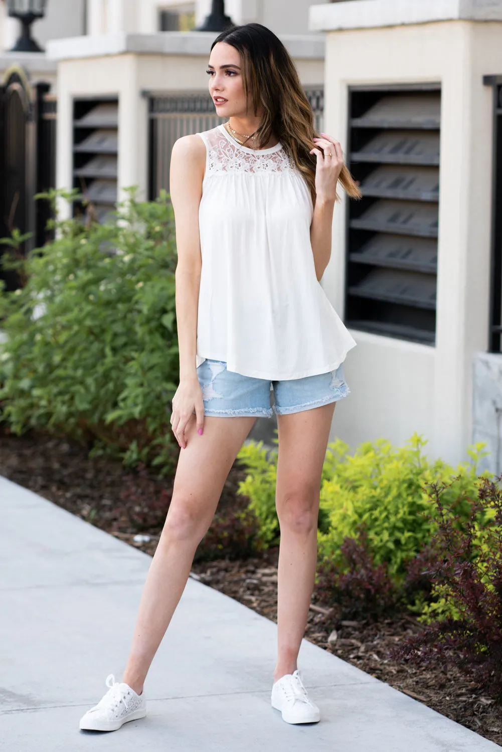 Aubrey Lace Tank Top White