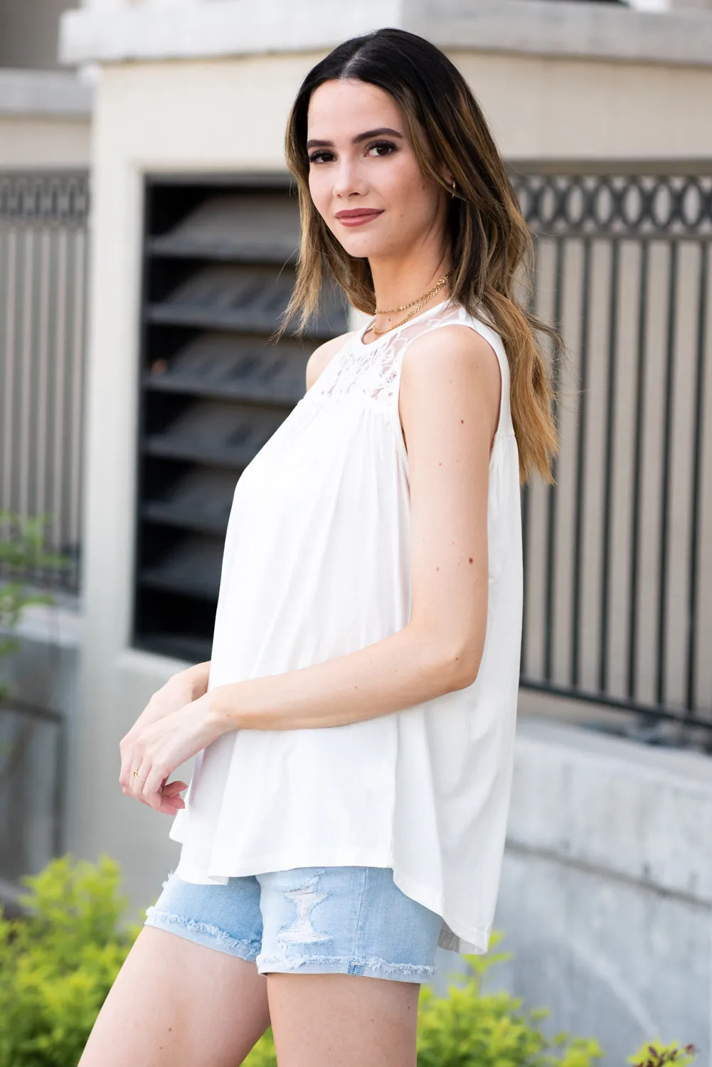 Aubrey Lace Tank Top White