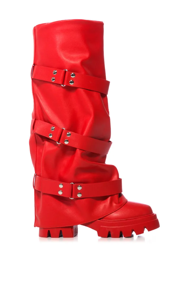 AZALEA WANG CHARNA RED INDUSTRIAL LOOK BOOT