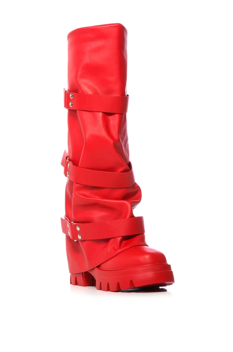 AZALEA WANG CHARNA RED INDUSTRIAL LOOK BOOT