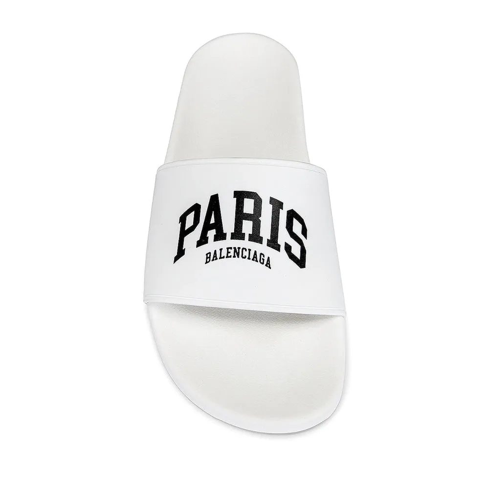 Balenciaga Women's Cities Paris Pool Rubber Slide Sandals in White