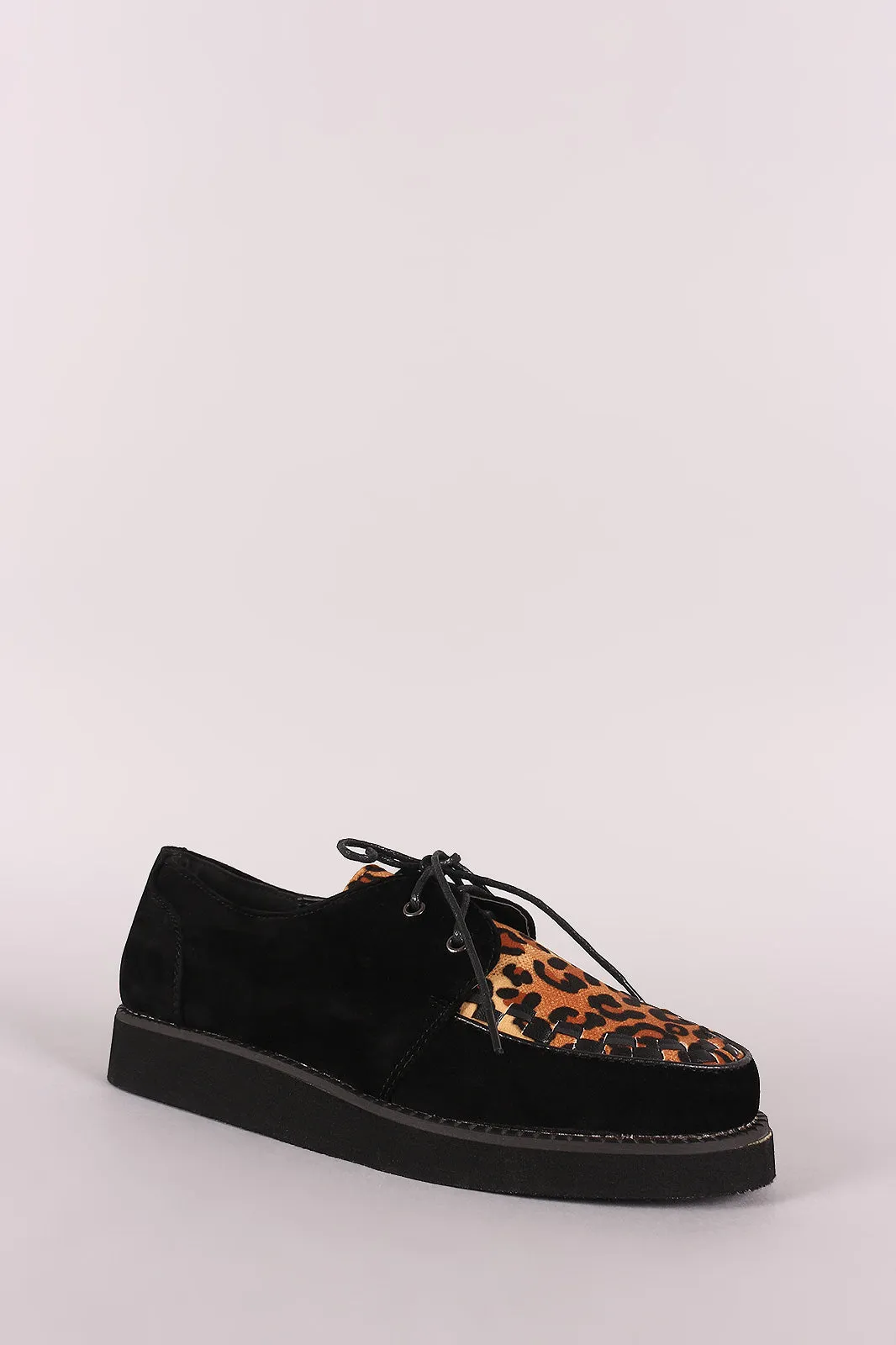 Bamboo Leopard Round Toe Oxford Flatform Creeper