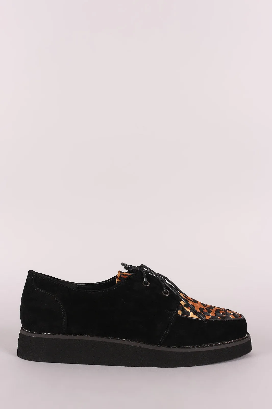 Bamboo Leopard Round Toe Oxford Flatform Creeper