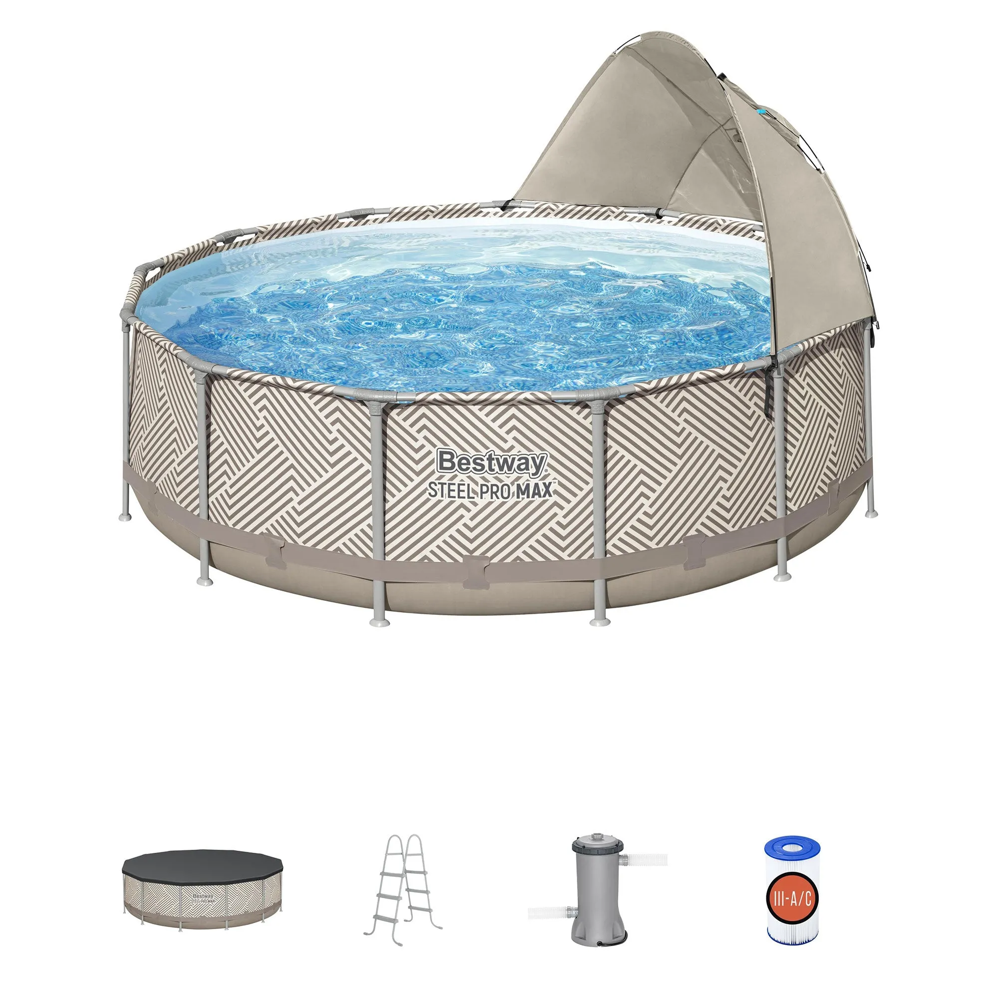 Bestway Steel Pro MAX 13' x 42" Round Above Ground Pool Set with Canopy & Ladder