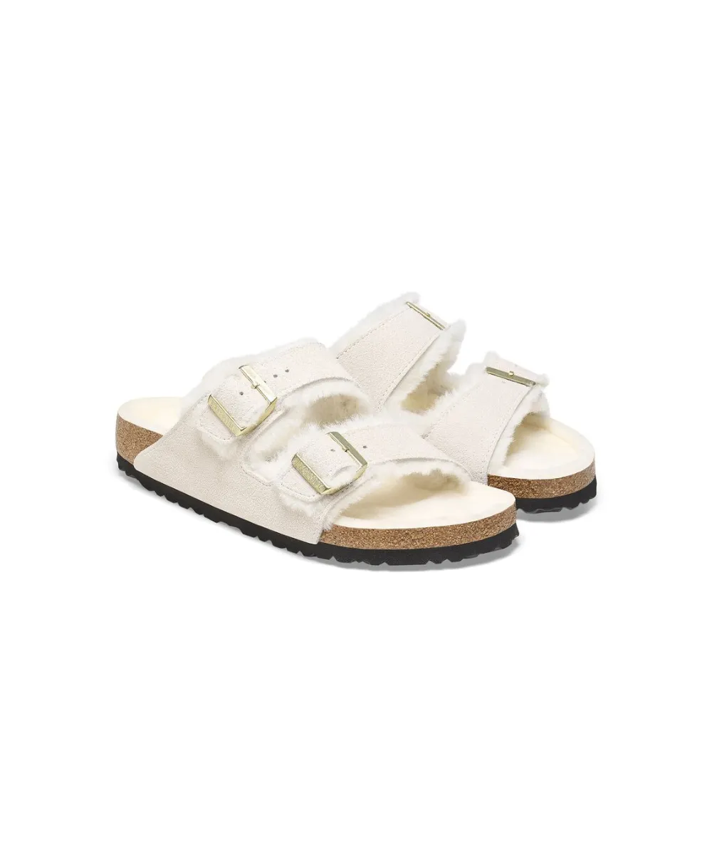 BIRKENSTOCK ARIZONA SHEARLING SUEDE LEATHER IN WHITE