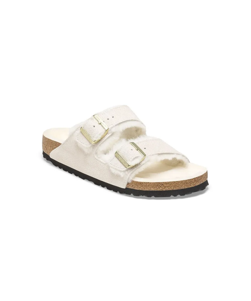 BIRKENSTOCK ARIZONA SHEARLING SUEDE LEATHER IN WHITE