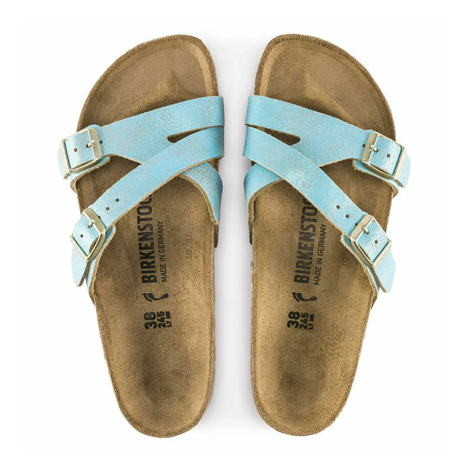 Birkenstock Yao Slide Sandal (Women) - Washed Metallic Aqua Suede