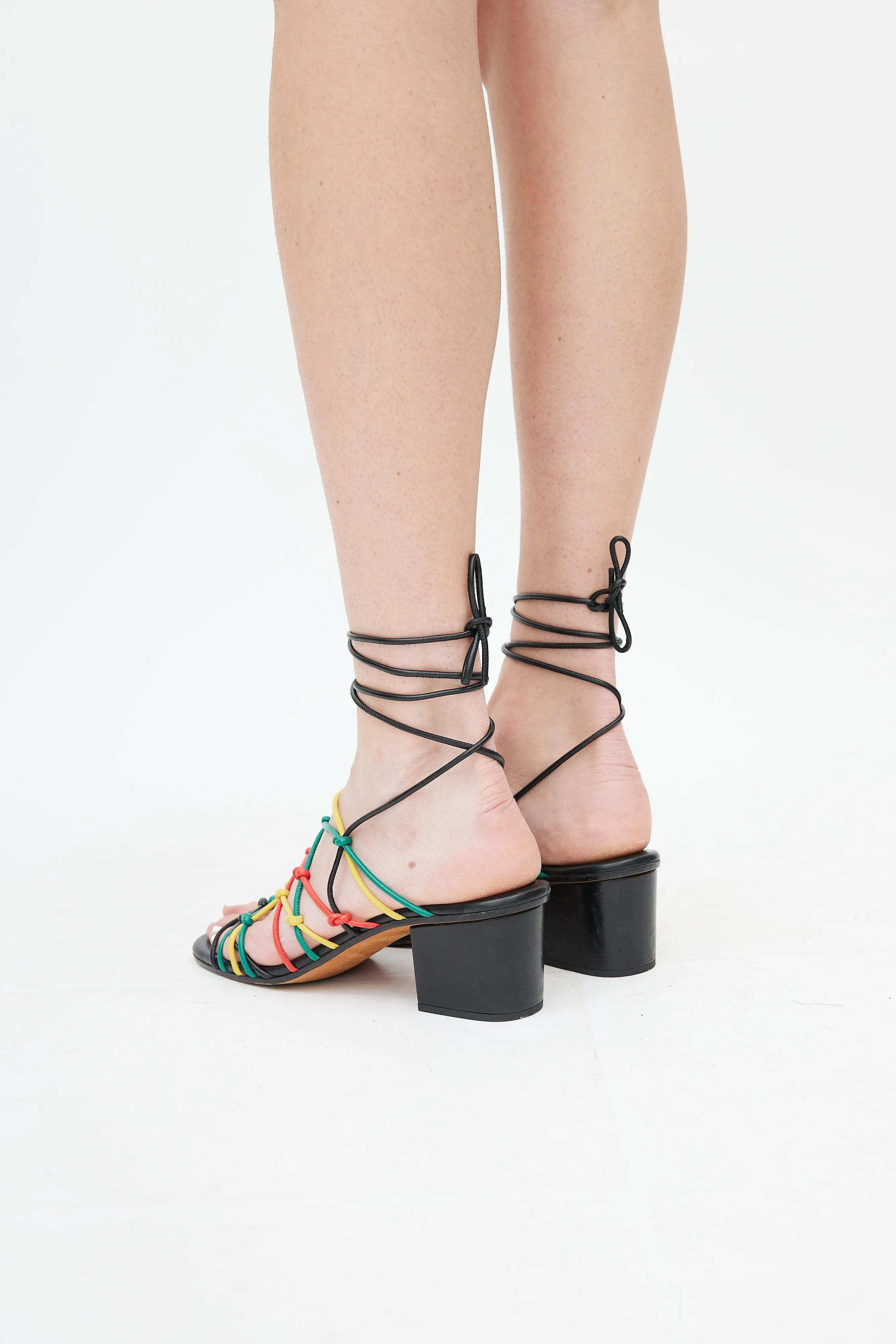 Black & Multi Leather Strappy Sandal