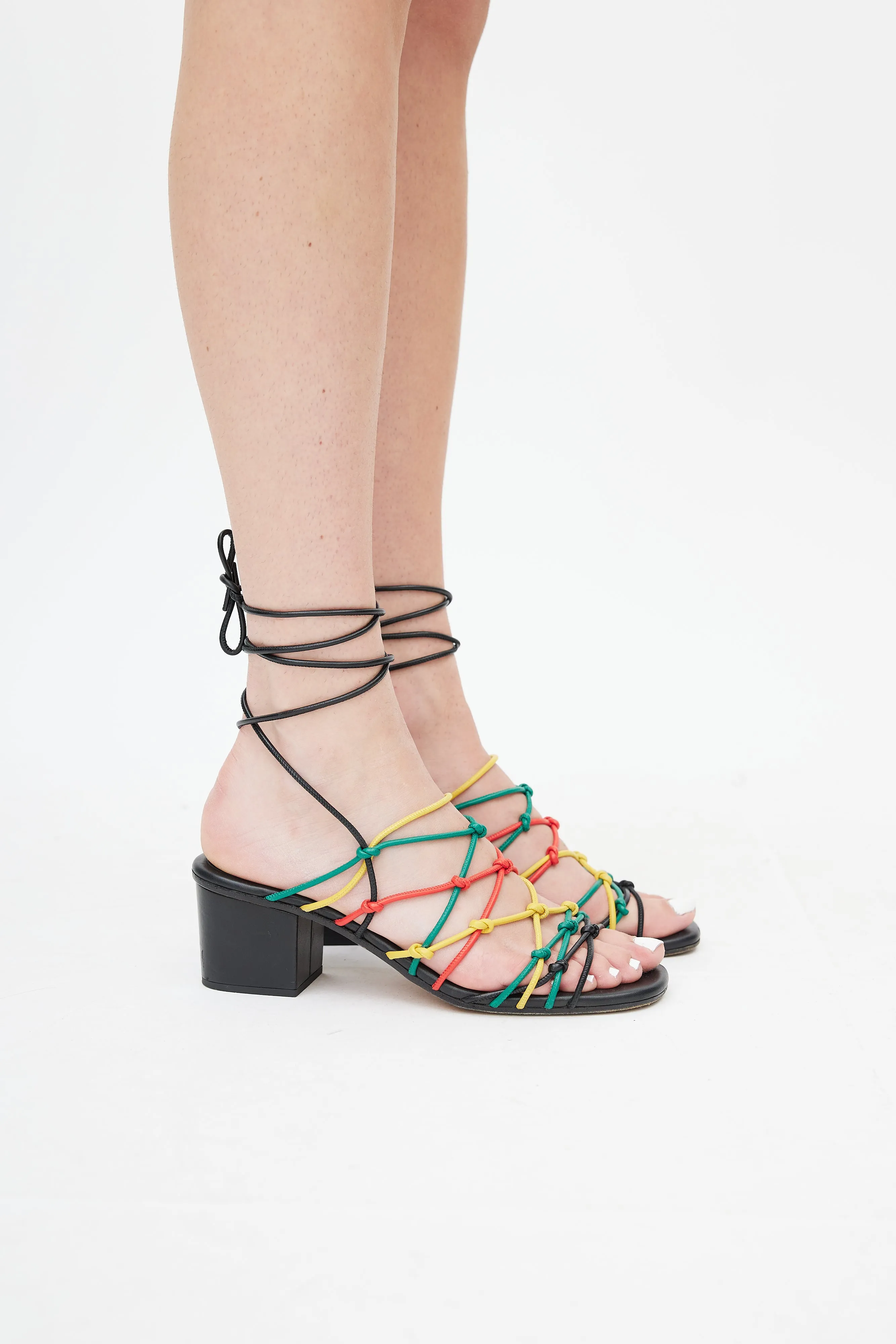 Black & Multi Leather Strappy Sandal