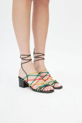 Black & Multi Leather Strappy Sandal