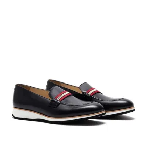 Black Calf Web Stripe Loafer Runner