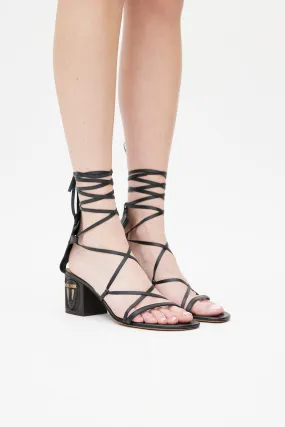 Black Leather Lace Up Mask Heel