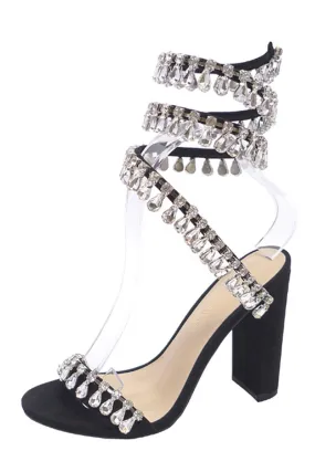 Black Rhinestone Ankle Coil Heels