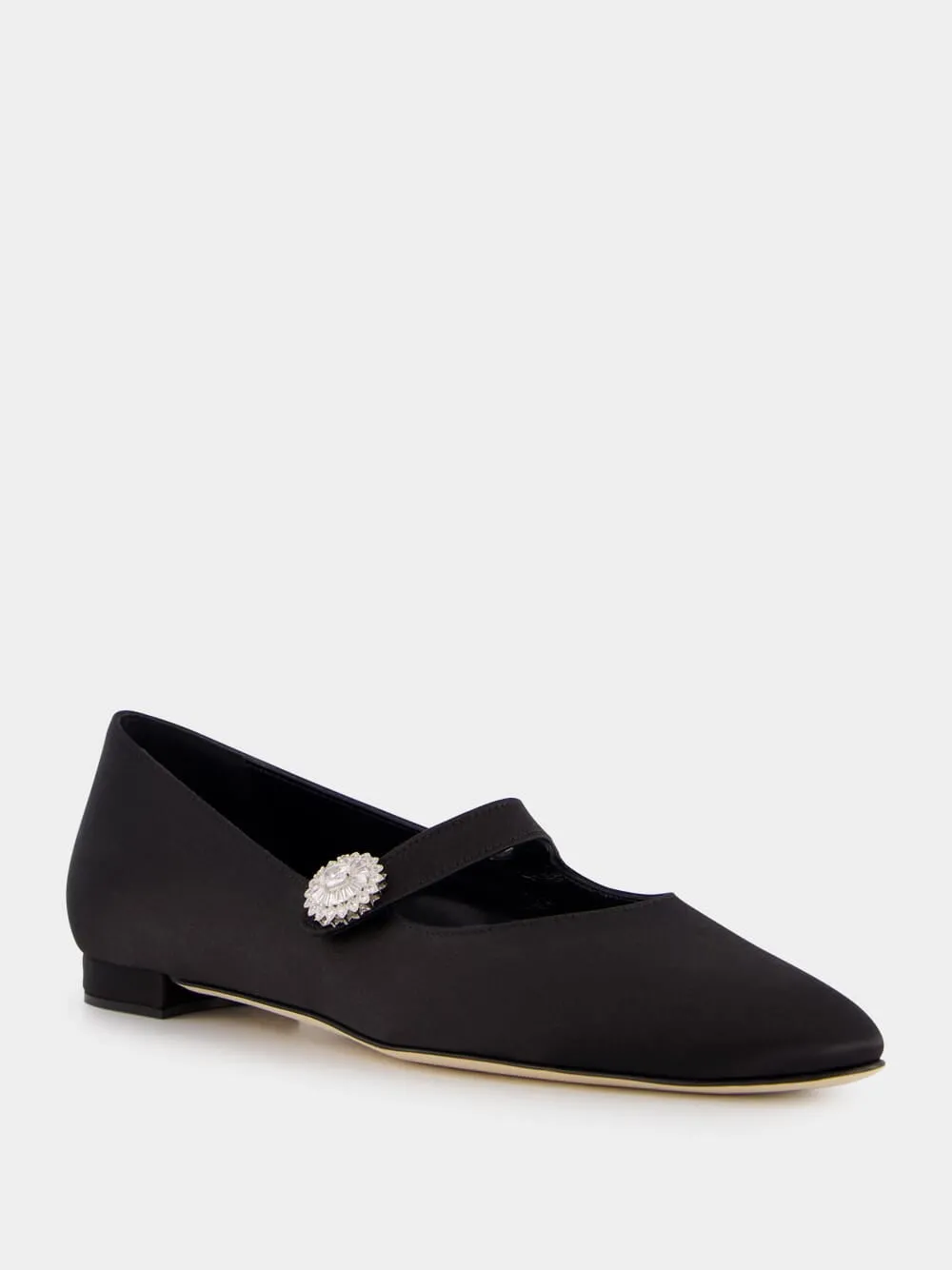 Black Satin Embellished Mary Jane Flats