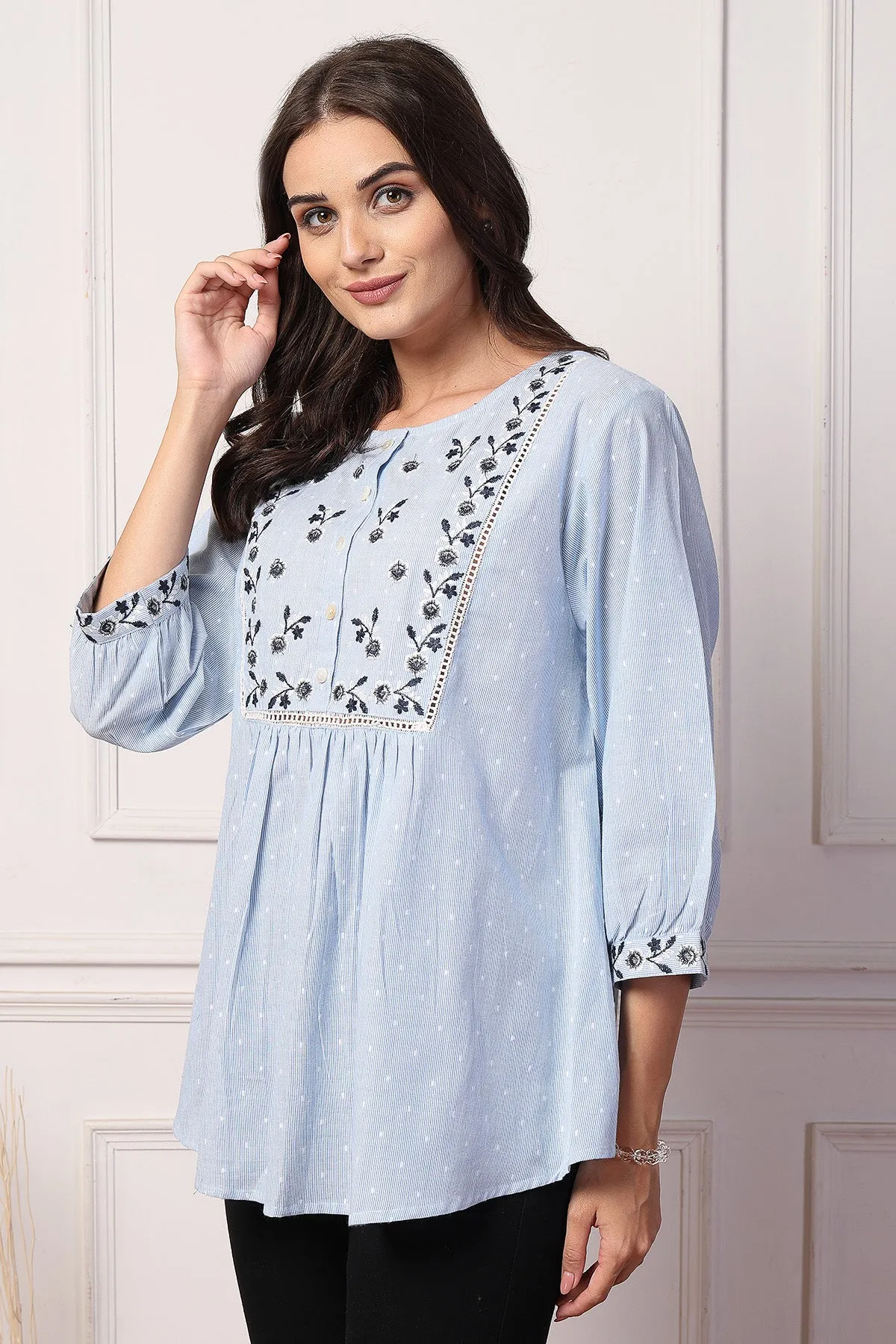 Blossom Blue Dobby Zipless Maternity Feeding Top