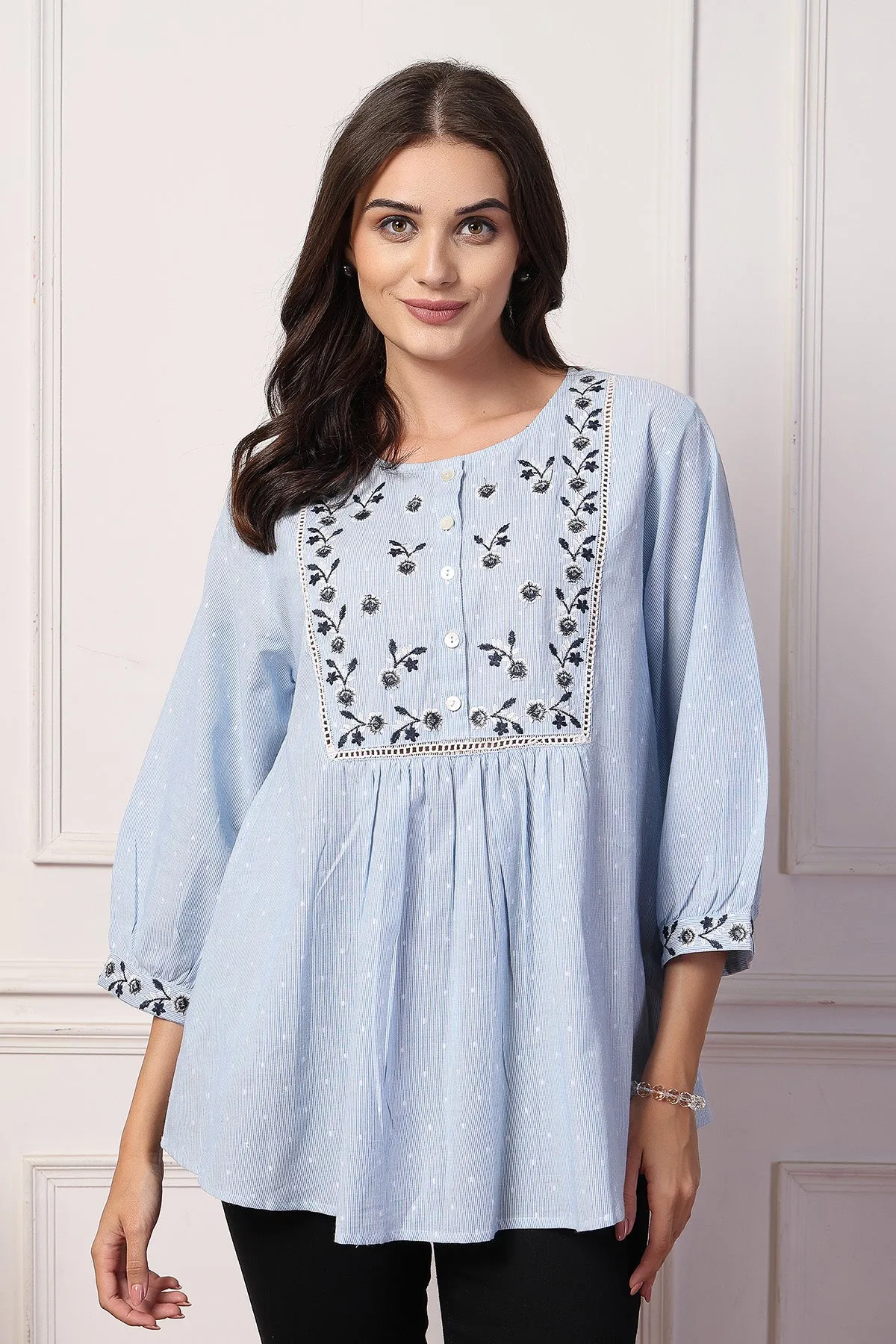 Blossom Blue Dobby Zipless Maternity Feeding Top