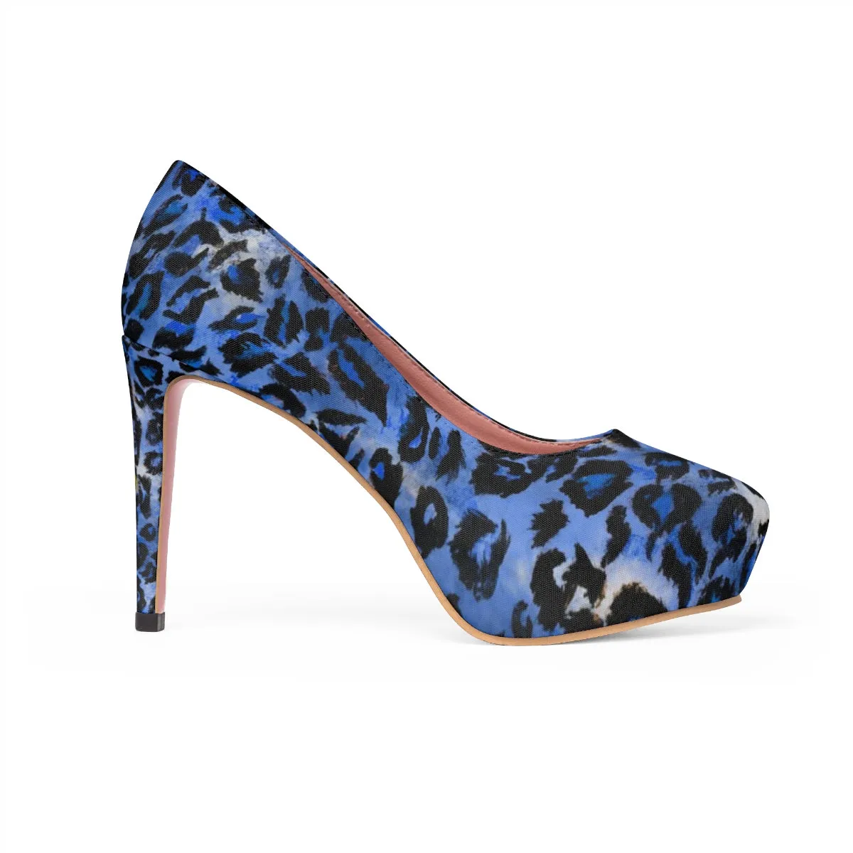 Blue Leopard Women's Heels, Animal Print Platform 4" Heels Pumps Shoes (US Size: 5-11)