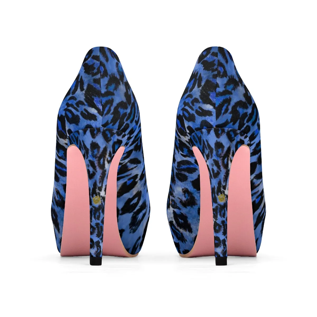 Blue Leopard Women's Heels, Animal Print Platform 4" Heels Pumps Shoes (US Size: 5-11)