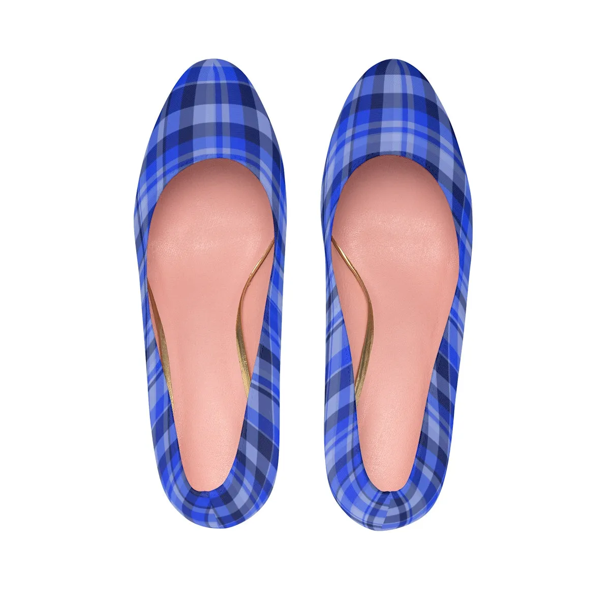 Blue Tartan Women's Heels, Scottish Plaid Print Platform 4" Heels Stiletto Pumps Shoes