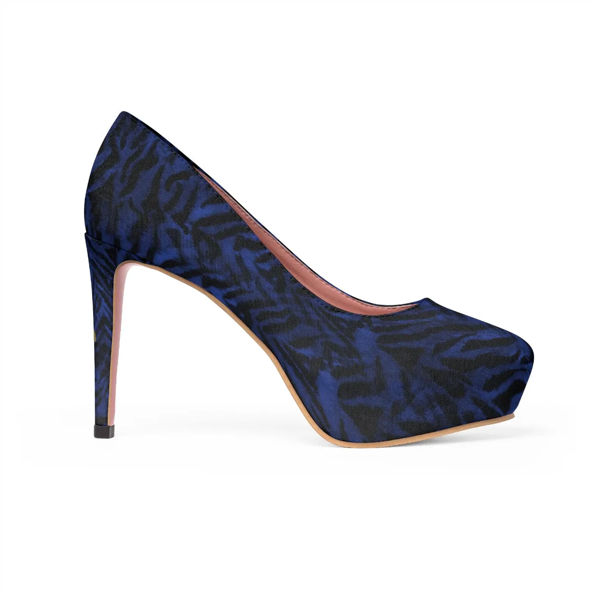 Blue Tiger Stripe Women's Heels, Animal Print Platform 4" Heels Stiletto Best Pumps Shoes