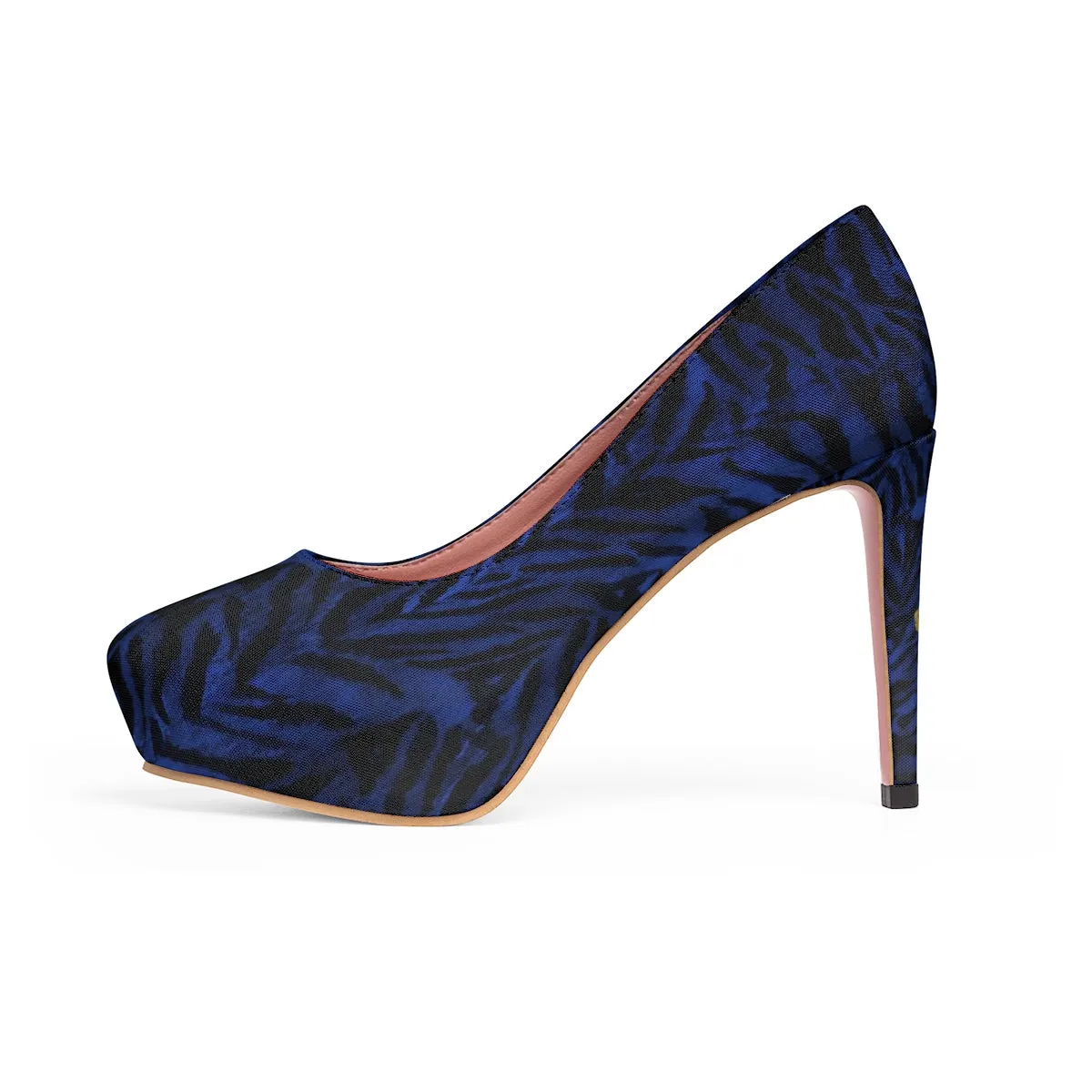 Blue Tiger Stripe Women's Heels, Animal Print Platform 4" Heels Stiletto Best Pumps Shoes