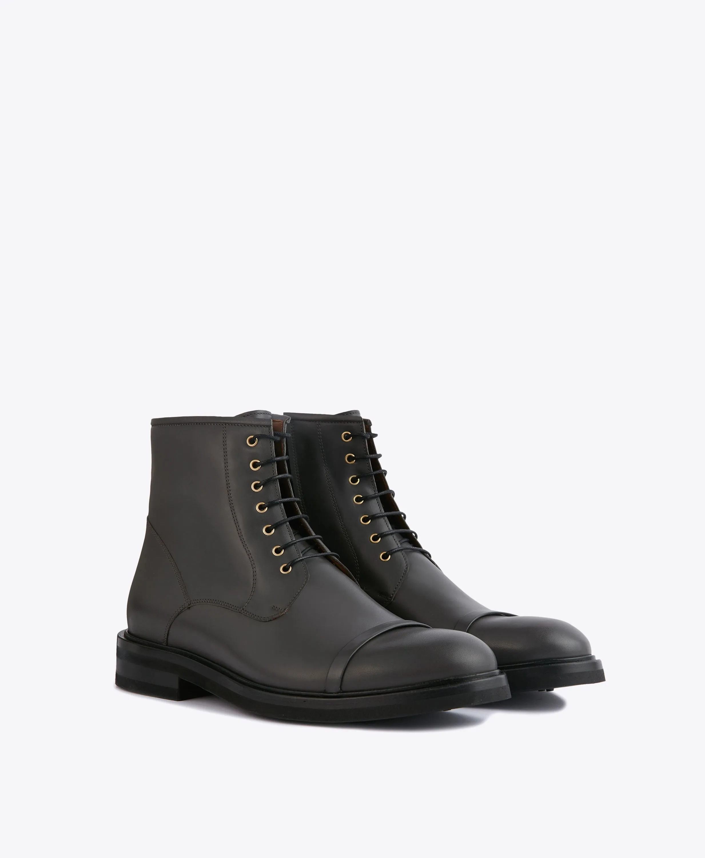 Bryce Grey Leather Combat boots