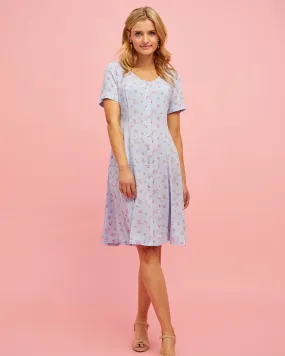 Button Front Nursing Dress - Sky Blue Floral