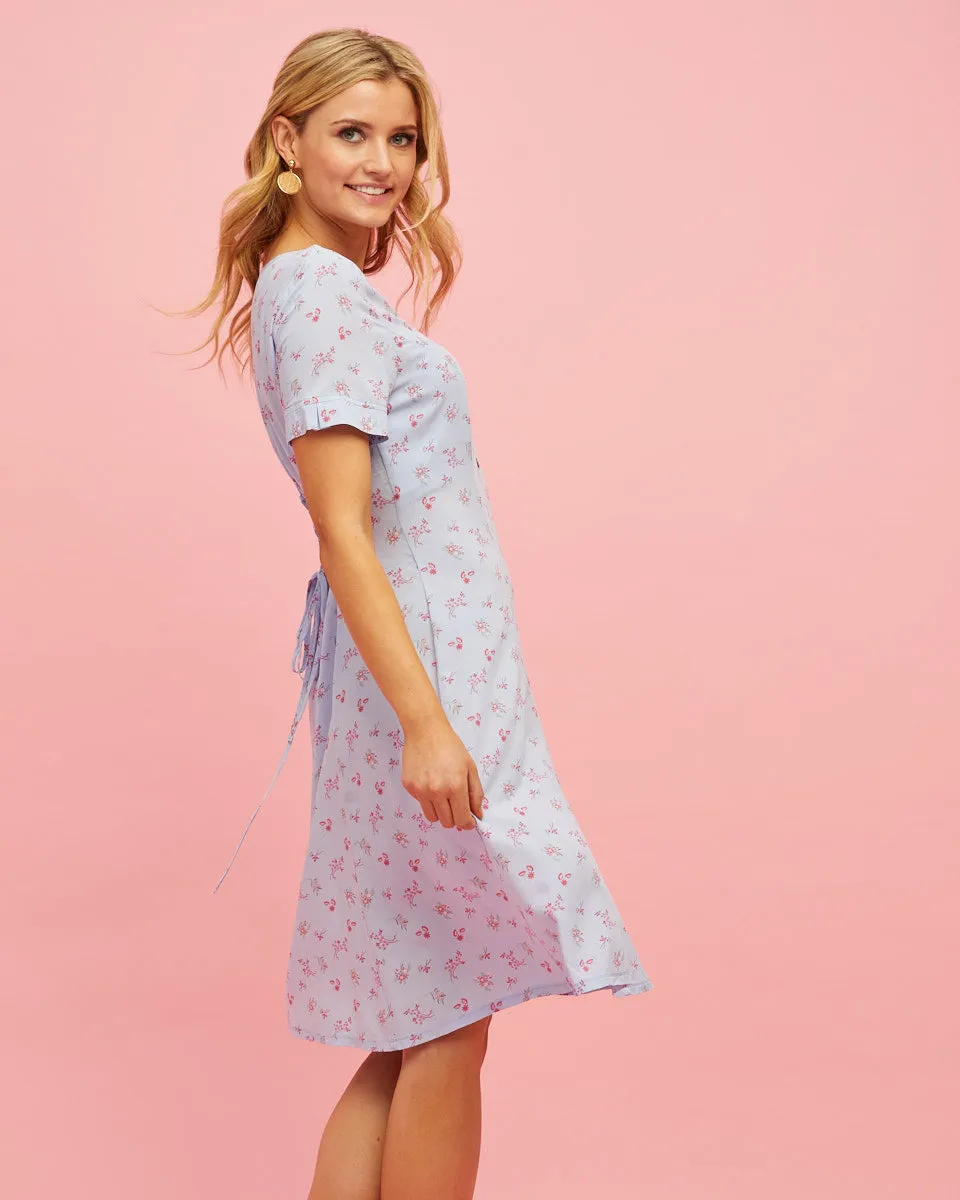 Button Front Nursing Dress - Sky Blue Floral