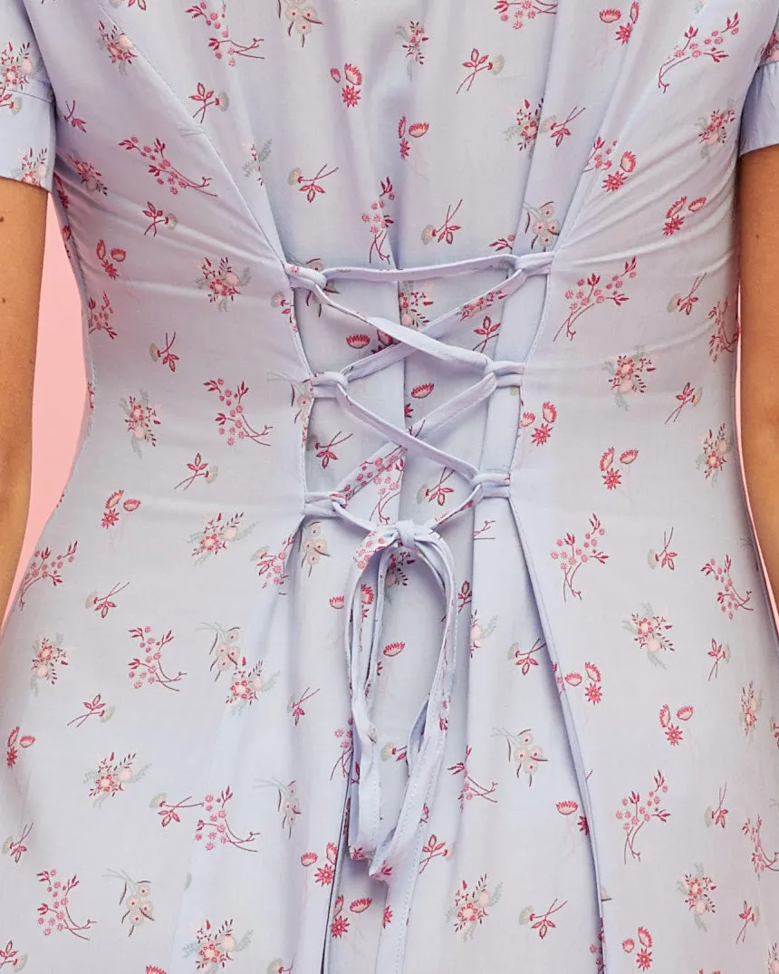 Button Front Nursing Dress - Sky Blue Floral