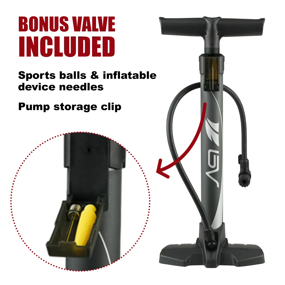 BV Bike Floor Pump 160 PSI High Pressure 17 inch Petite Dark Grey | BV-FL-04-B