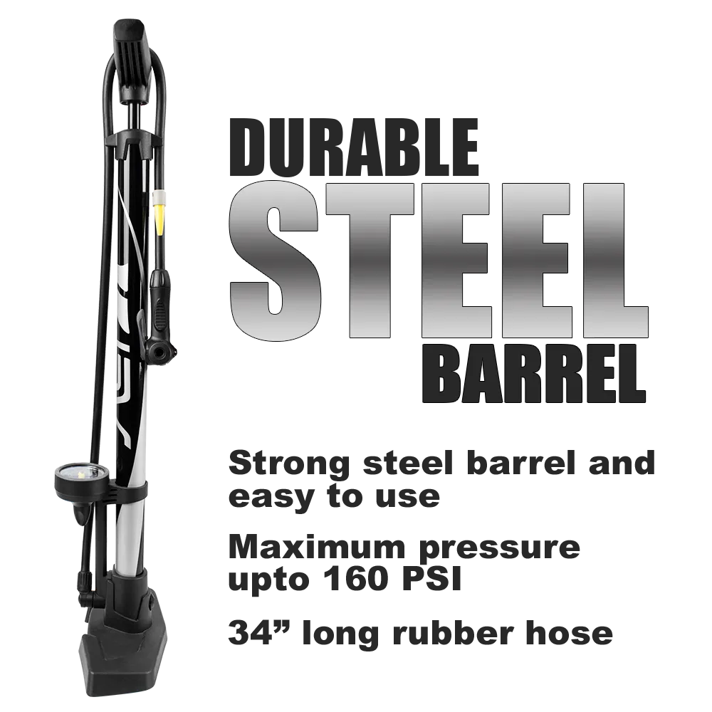 BV Steel Bike Floor Pump with Gauge | BV-GF55E-BK