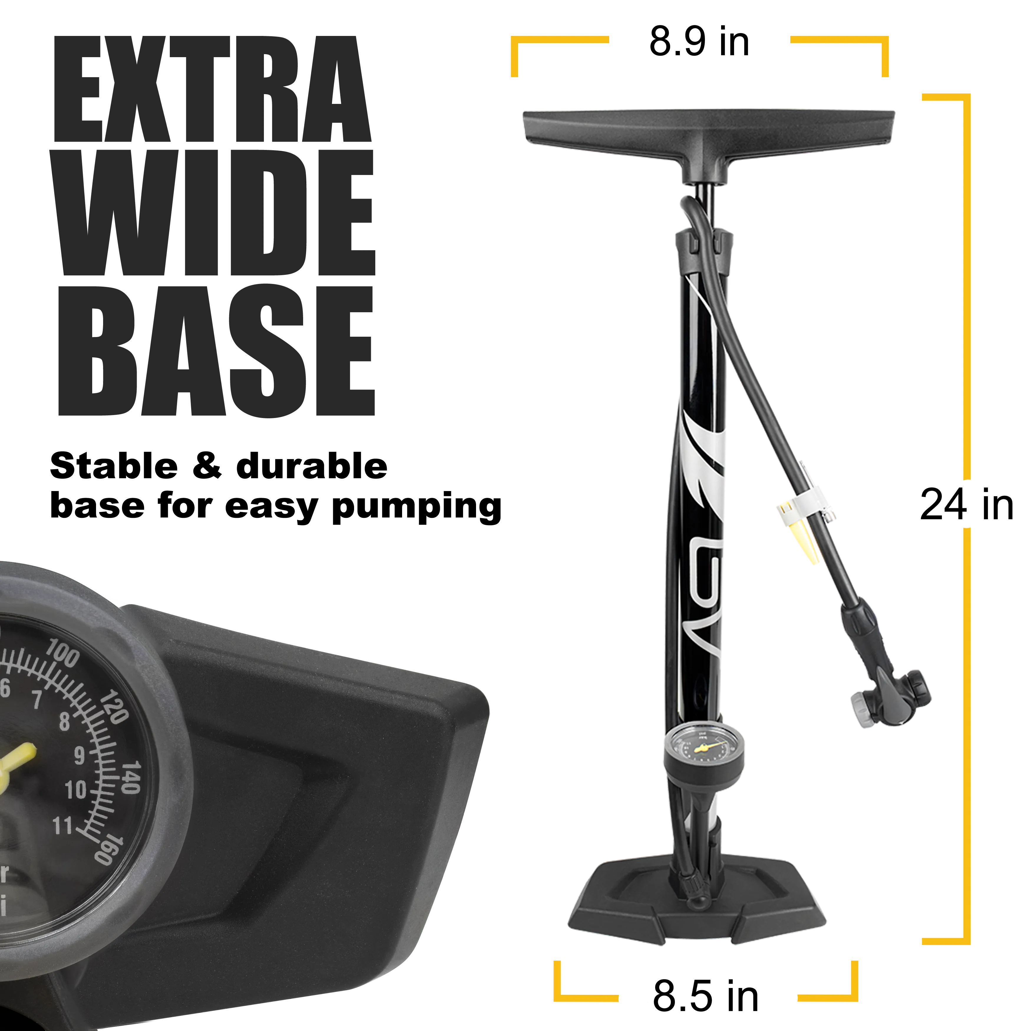 BV Steel Bike Floor Pump with Gauge | BV-GF55E-BK