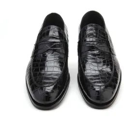 Caporicci 3321 Men's Luxury Italian Designer Shoes Black Exotic Alligator Loafers (CAP1117)