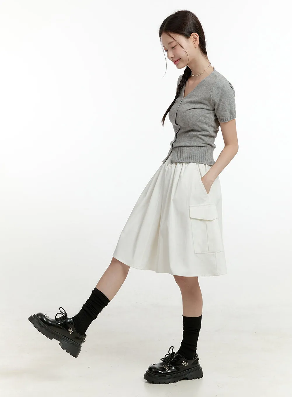 Cargo Chic Cotton Midi Skirt OL424