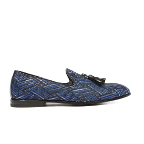 Cesare Paciotti Luxury Italian Men's Glam Blue Silver Black Loafers (CPM5356)