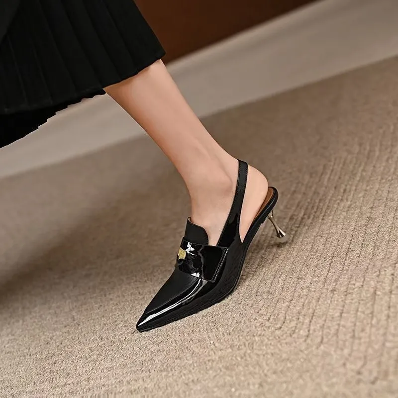 Chic Cow Leather Pointed Toe Slingbacks