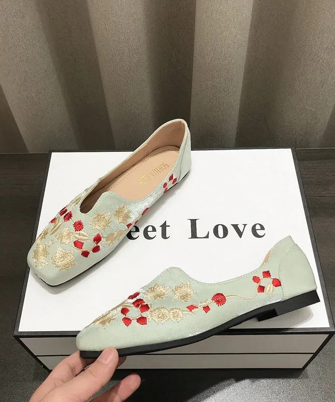 Chinese Style Light Green Embroidery Penny Loafers XC1047