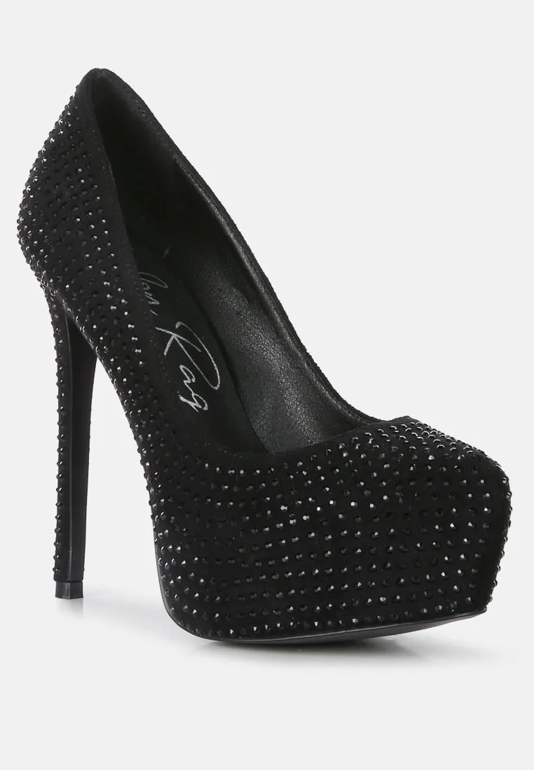 Clarisse Diamante Faux Suede High Heeled Pumps