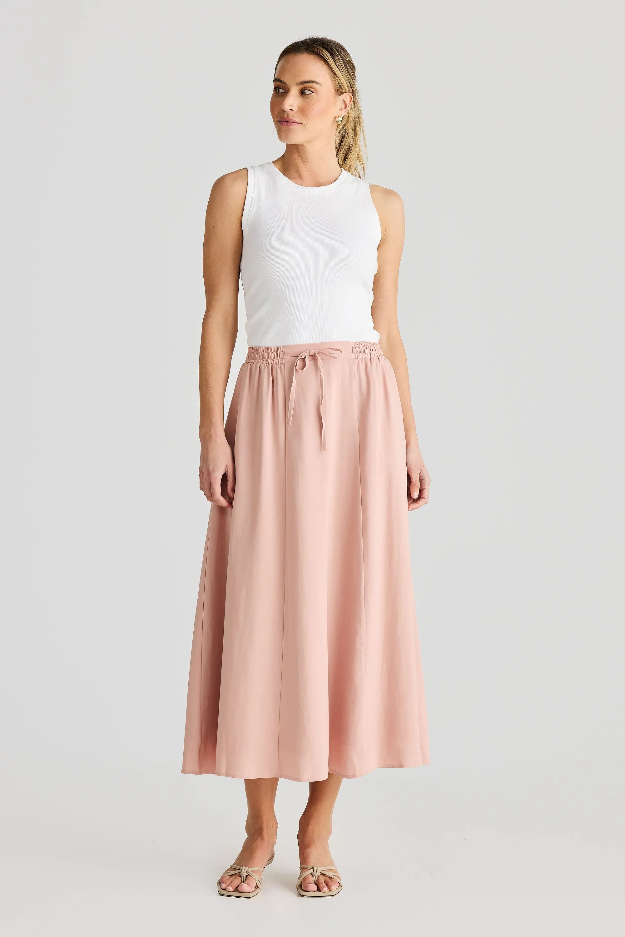 Core Drawstring Midi Skirt - Dusty Rose